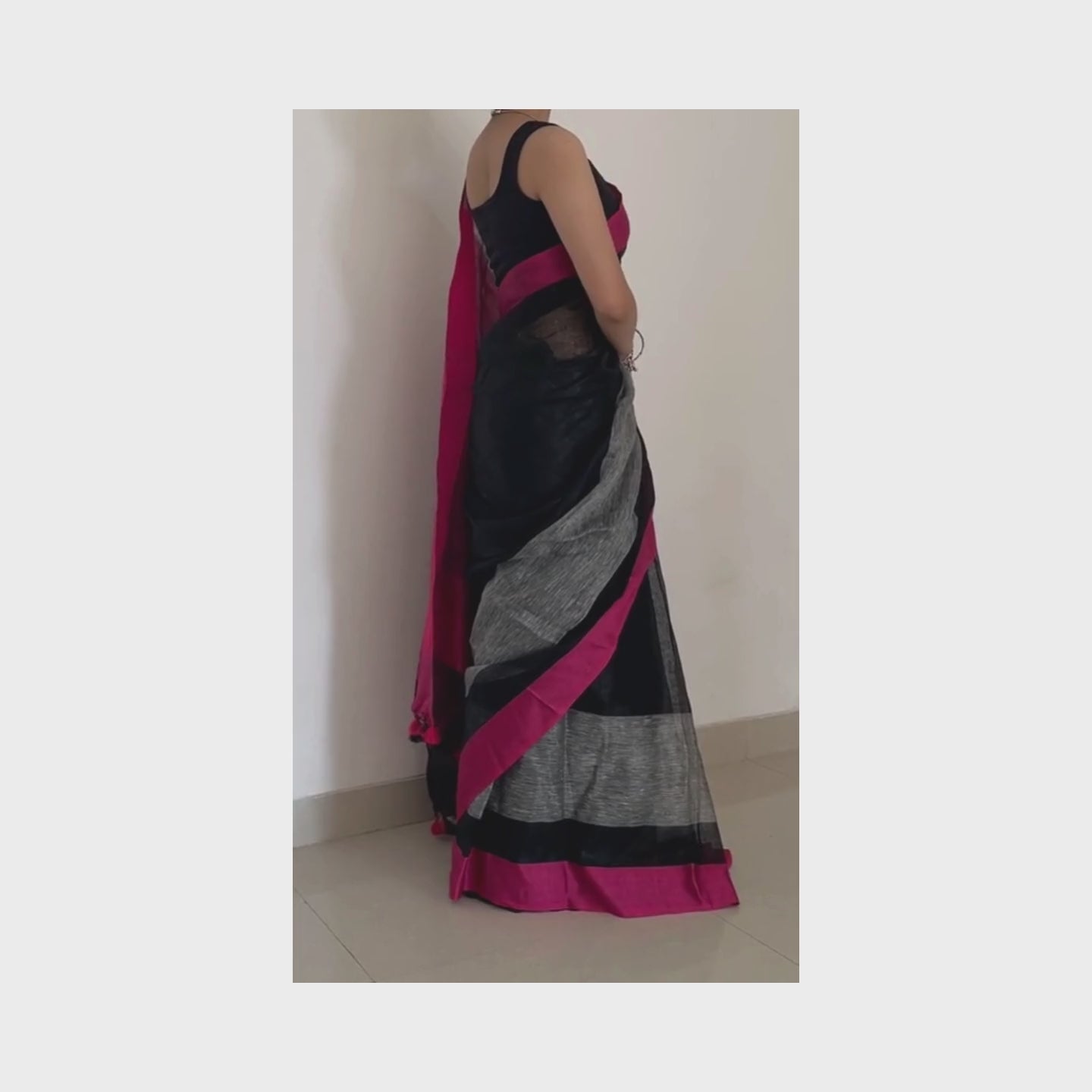 Ramma, Pink, Black and Grey Khadi Saree by Shobhangini