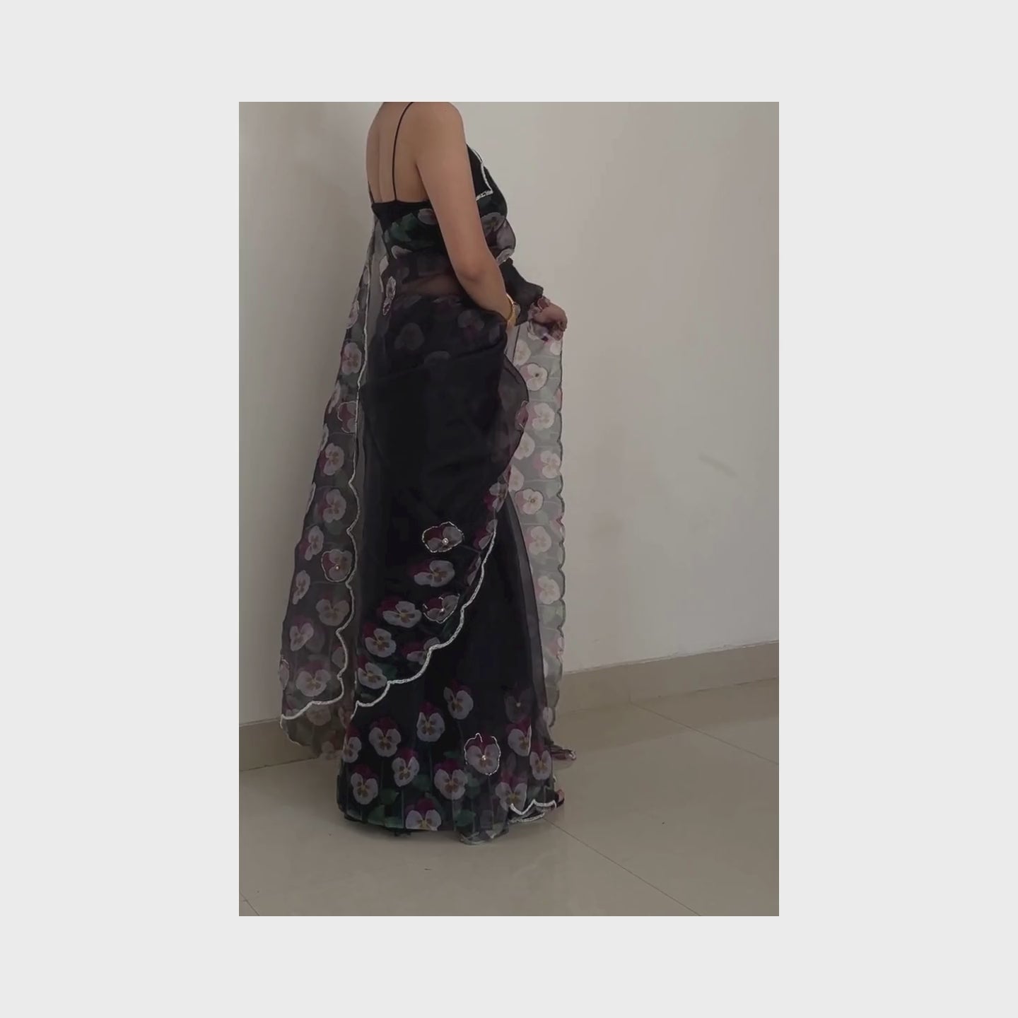 Raat Ki Rani, Black Organza Saree with Beadwork Border by Shobhangini, Black Organza Saree, Embellished Saree
