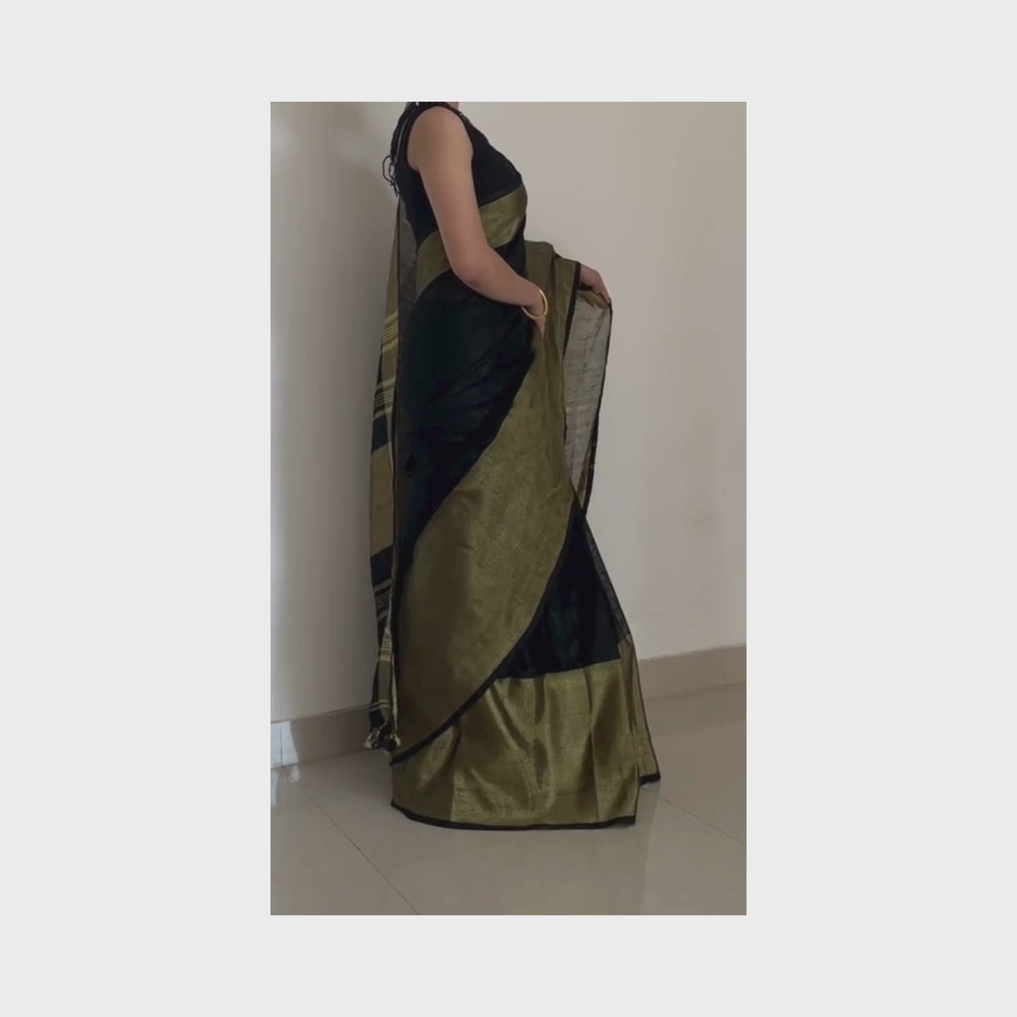 Ramya, Black and Gold Zari Khadi Saree by Shobhangini