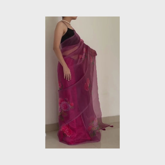 Kadambari, Onion Purple Organza Saree by Shobhangini, Organza Saree, Purple Saree