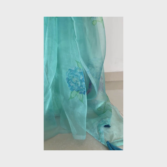 Daksha, Blue Organza Saree by Shobhangini, Organza Saree, Navy Blue Saree