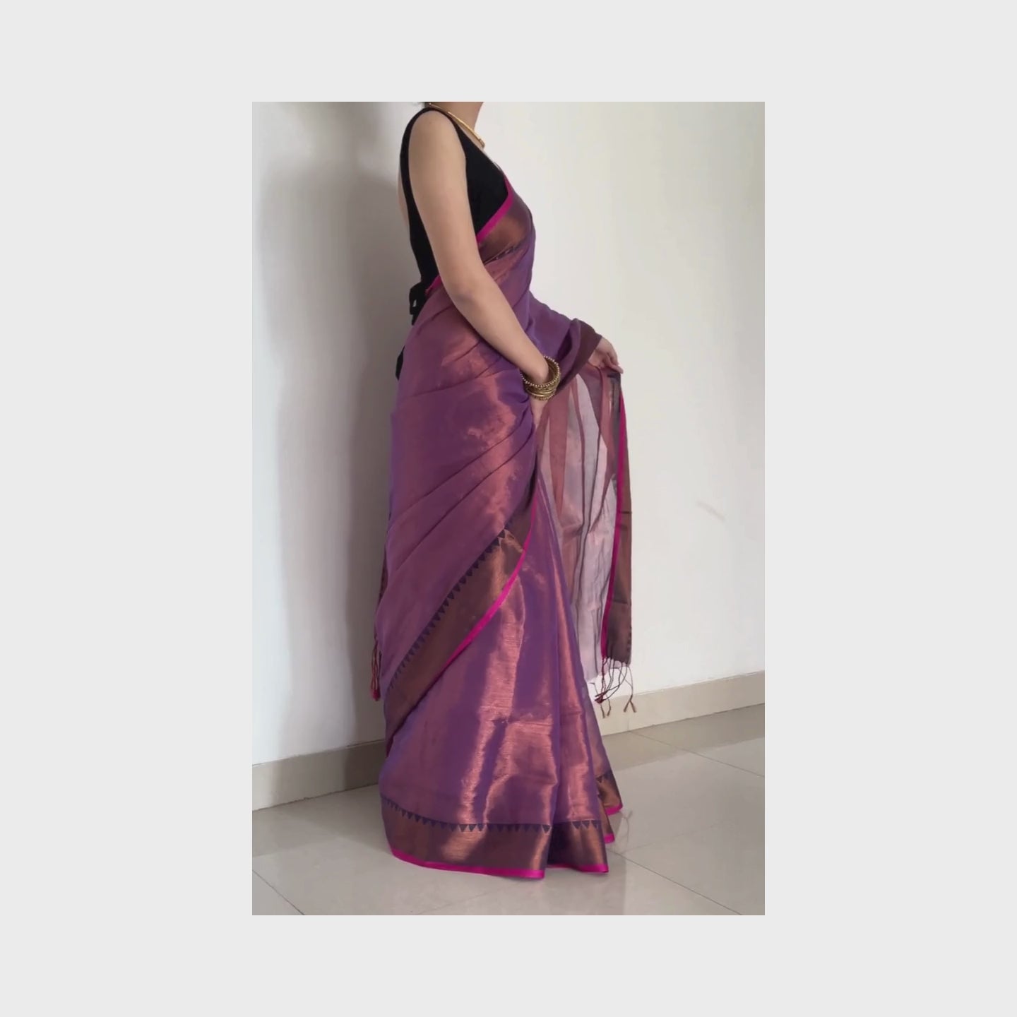 Apsara, Purple Raga Cotton Tissue Saree with Copper Zari Work by Shobhangini